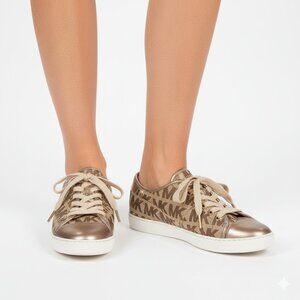 MICHAEL KORS Size 7 Brown Gold Monogram Low-Top Canvas Trainer Sneaker